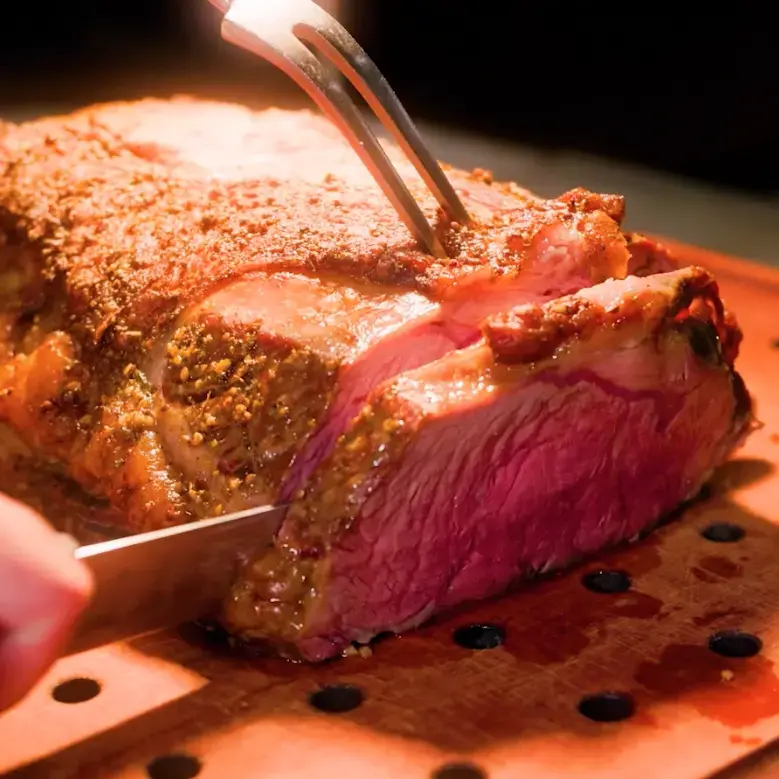 Cutting prime rib at Legends